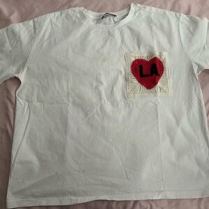 Zara White Tee with Red Heart Patch